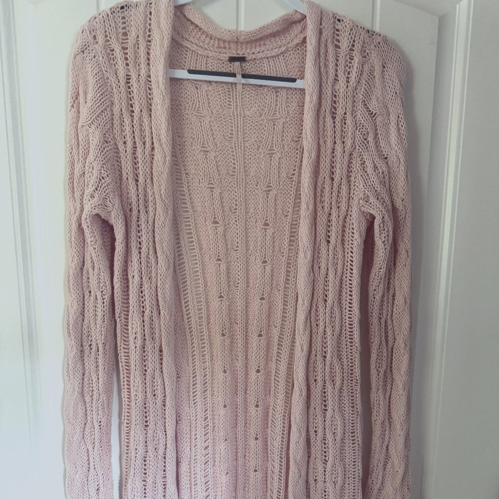 Free People Long Cable Knit Cardigan Sweater
